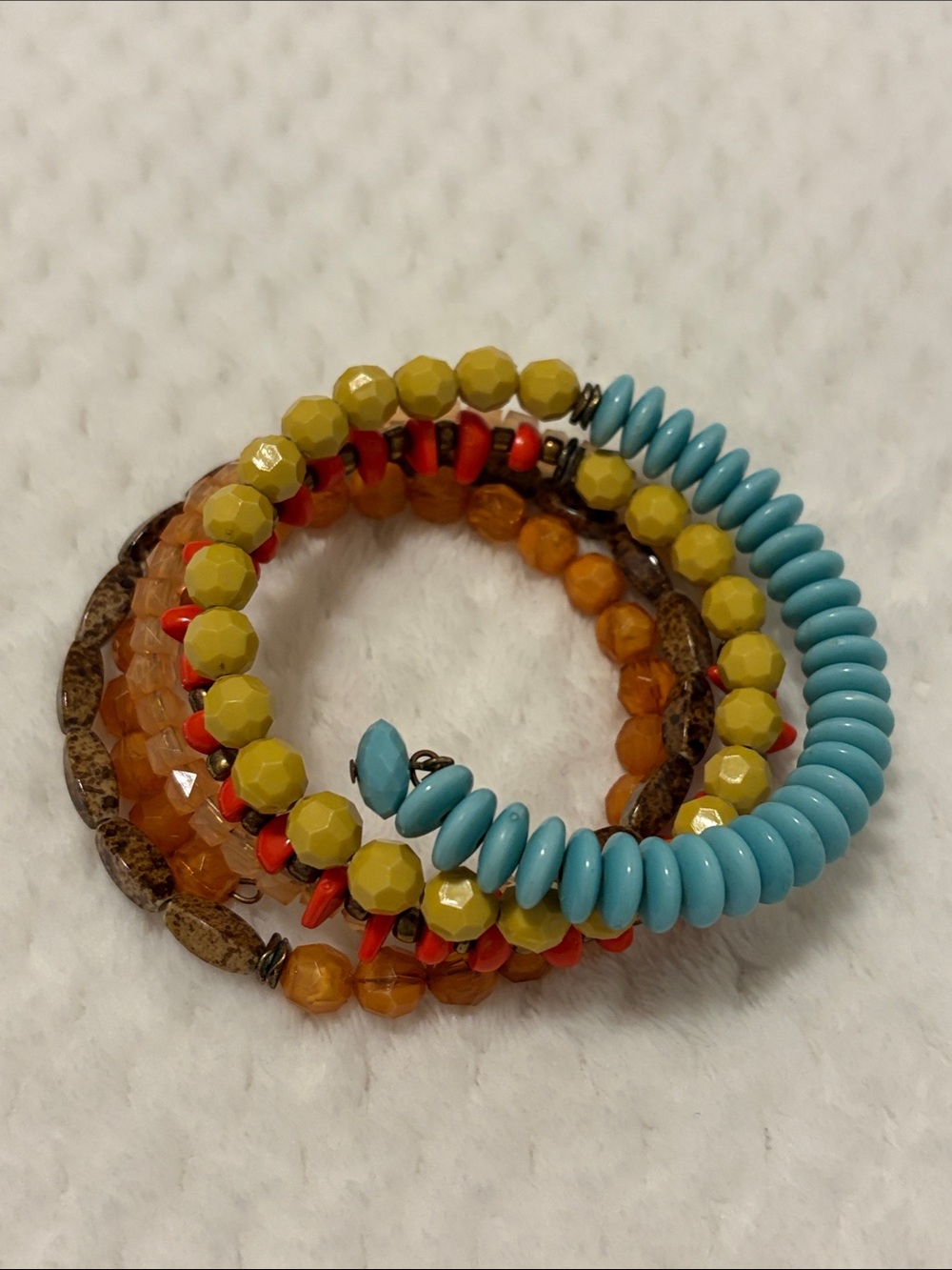 Multi-Color Beaded Wrap Bracelet - Turquoise, Yellow & Orange